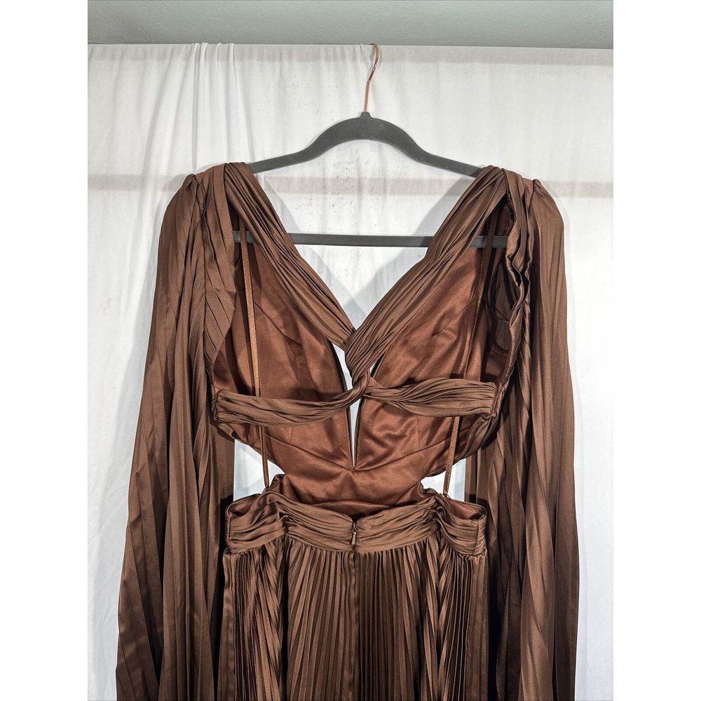 NWT IEENA Mac Duggal [ 6 ] Long Sleeve Pleat Charmeuse CutOut Gown Espresso S957 - Picture 13 of 14